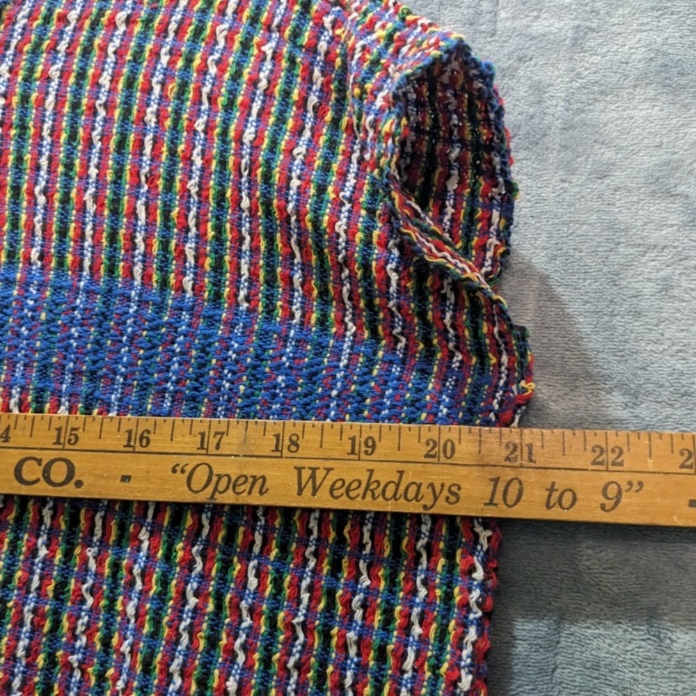 Vintage Handwoven Striped Poncho Top Boho Fringe Multi Color Sleeveless Boxy - Picture 9 of 10
